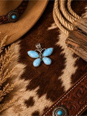 Beautiful Sterling Silver and Larimar Butterfly Pendant